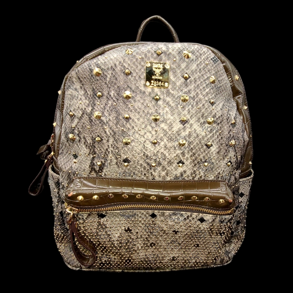 MCM Sanke Skin Gold Studded Backpack